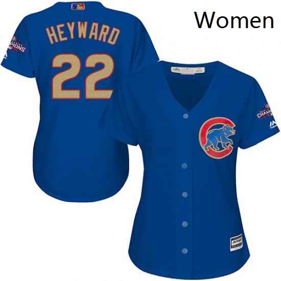Womens Majestic Chicago Cubs 22 Jason Heyward Authentic Royal Blue 2017 Gold Champion MLB Jersey